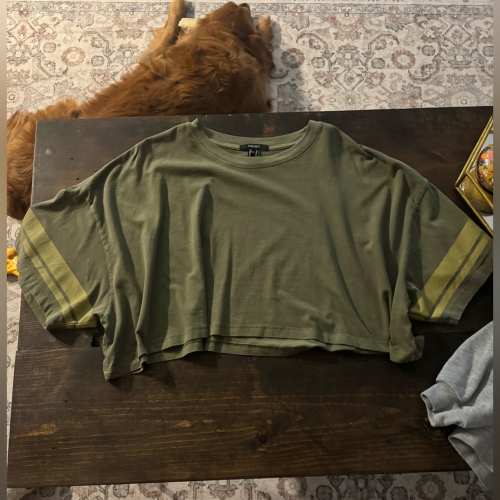 Forever 21 Green Crop Top with Yellow Accents